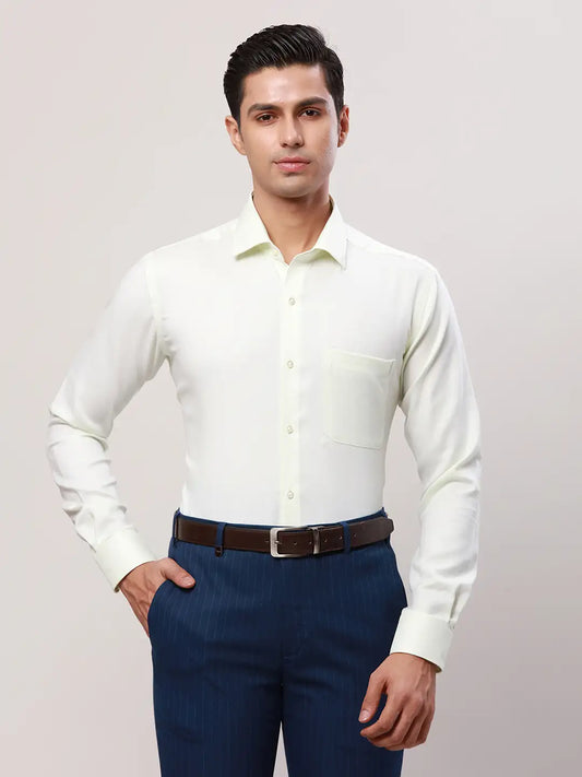 Raymond Men Yellow Structure Contemporary Fit Cotton Cutaway Collar Shirt