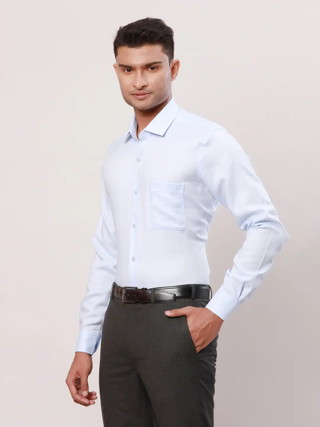 Raymond Men Red Structure Contemporary Fit Cotton Cutaway Collar Shirt