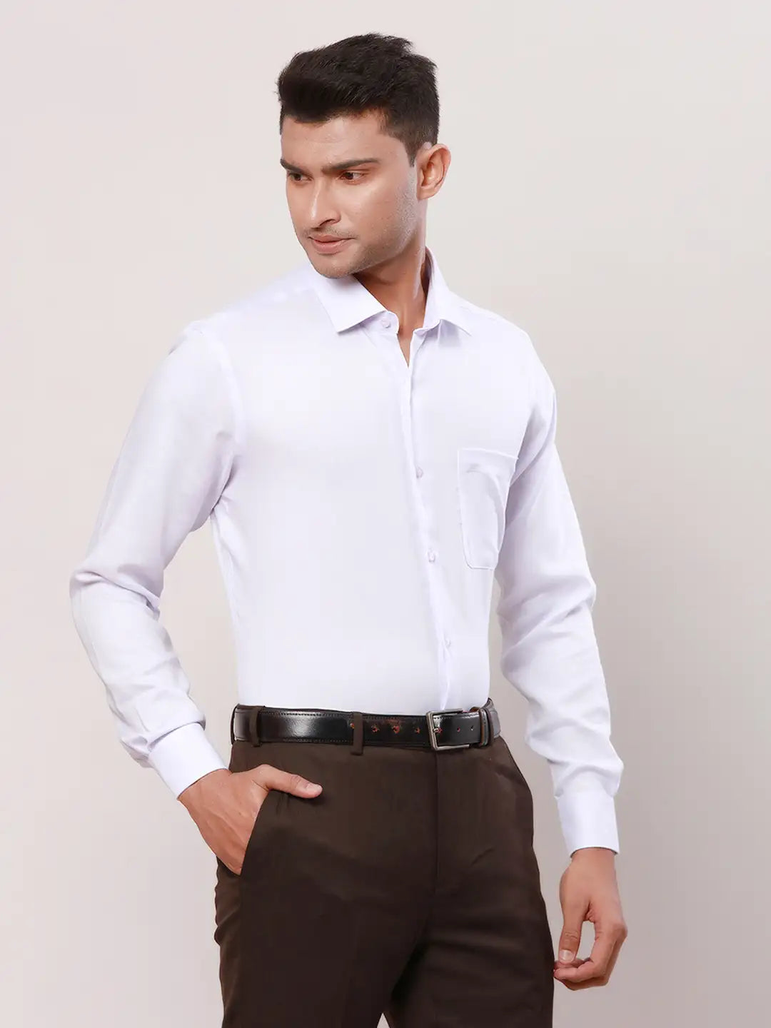 Raymond Men Blue Structure Contemporary Fit Cotton Cutaway Collar Shirt