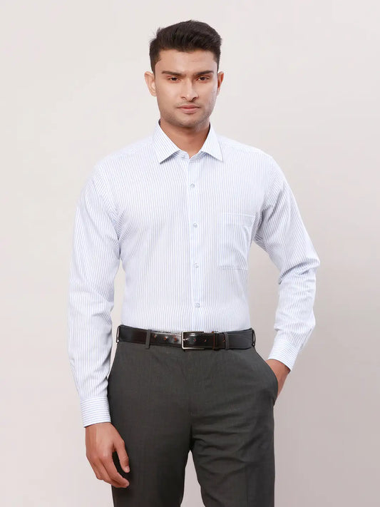 Raymond Men Grey Structure Contemporary Fit Cotton Cutaway Collar Shirt