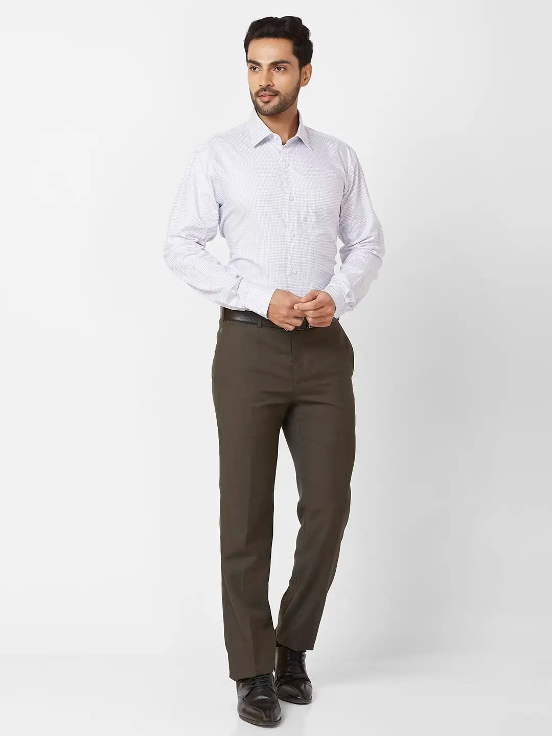 Raymond Contemporary Fit Solid Medium Brown Shirt