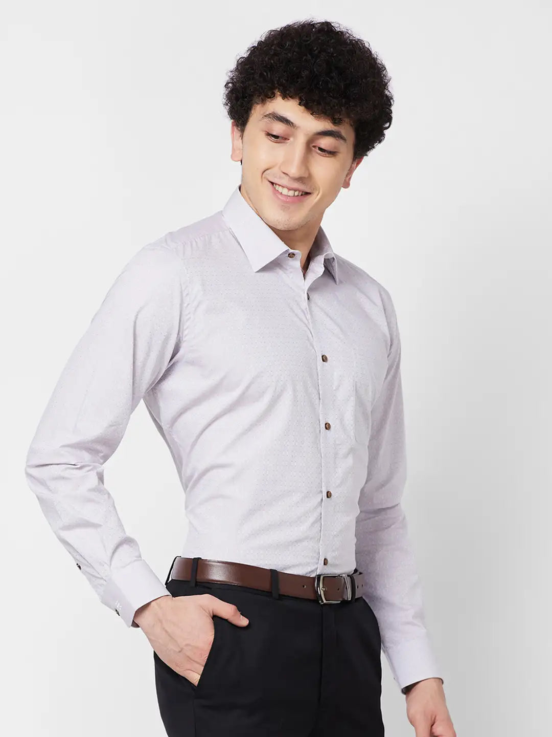 Raymond Contemporary Fit Self Design Medium Blue Shirt