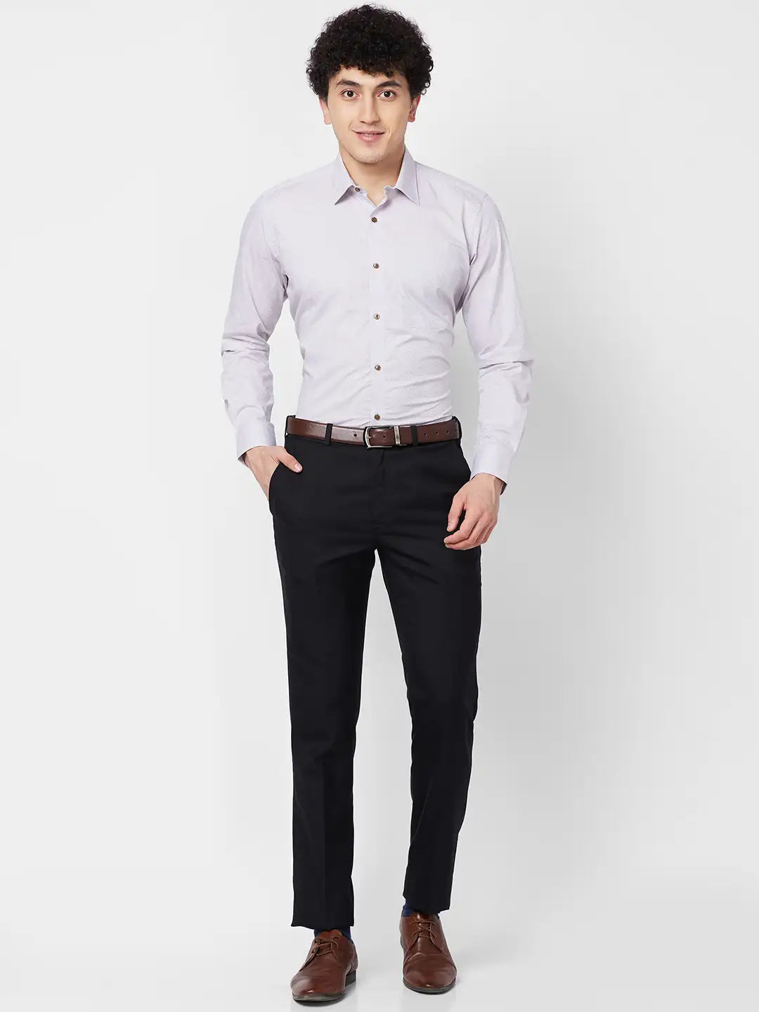 Raymond Contemporary Fit Self Design Medium Blue Shirt