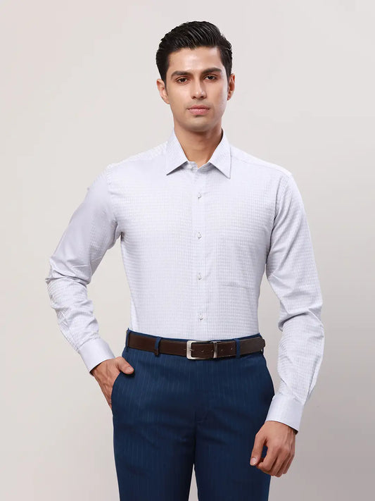 Raymond Men Blue Structure Regular Fit Cotton Cutaway Collar Shirt