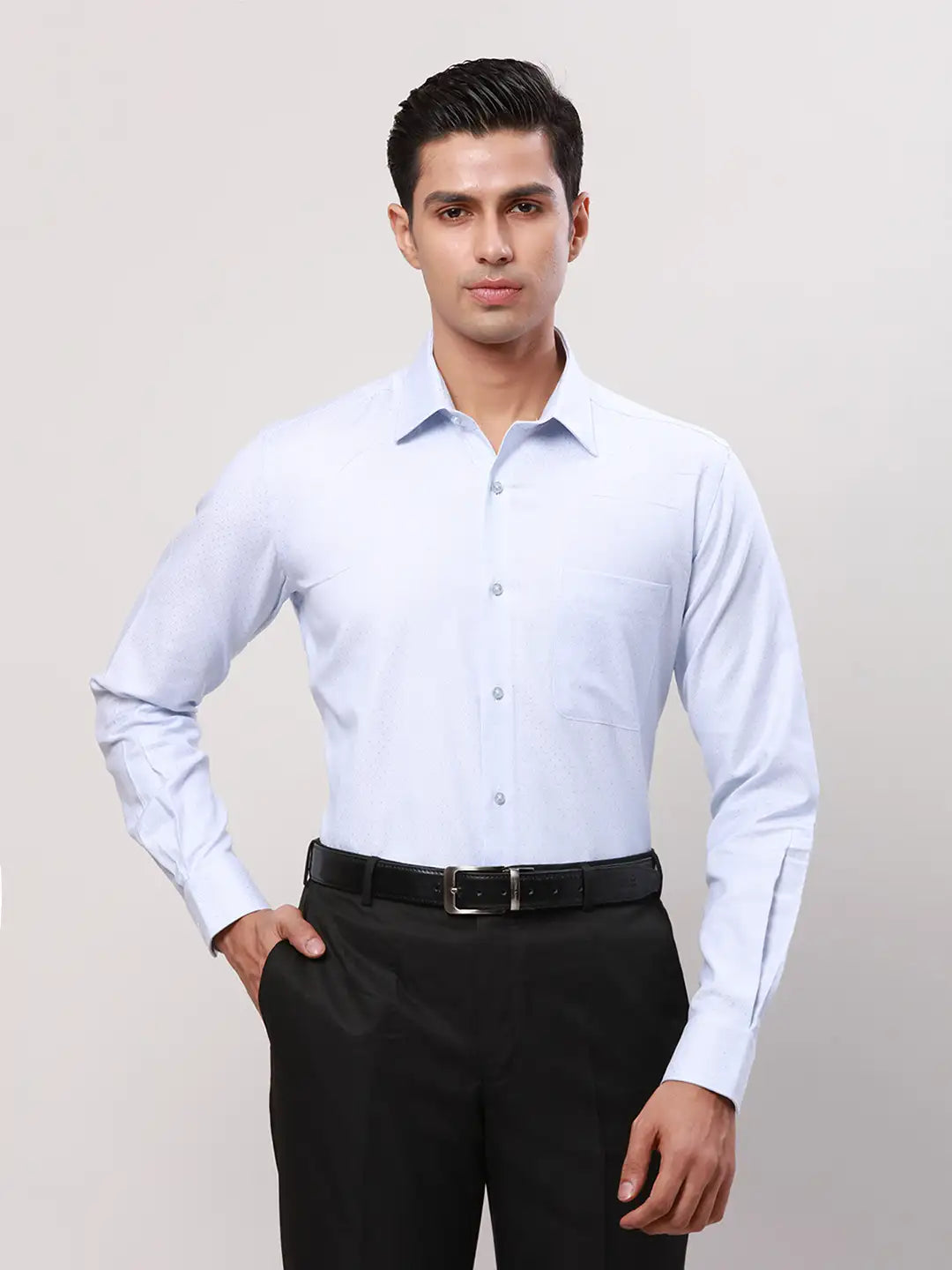 Raymond Men Grey Print Contemporary Fit Cotton Shirt