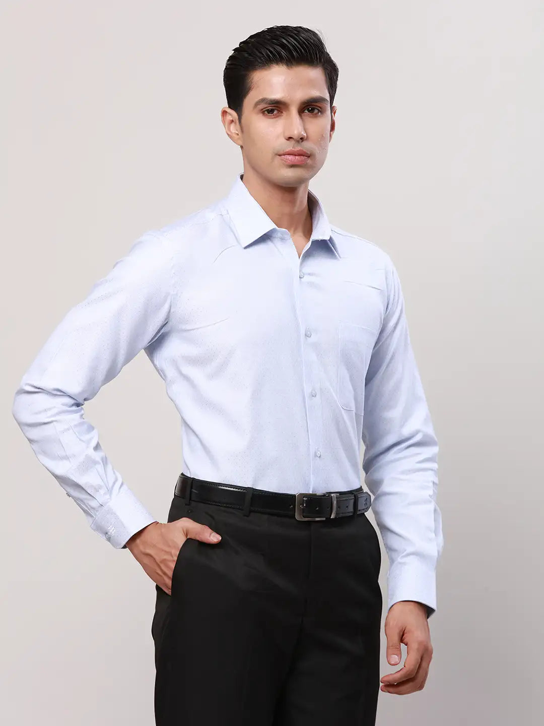 Raymond Men Grey Print Contemporary Fit Cotton Shirt
