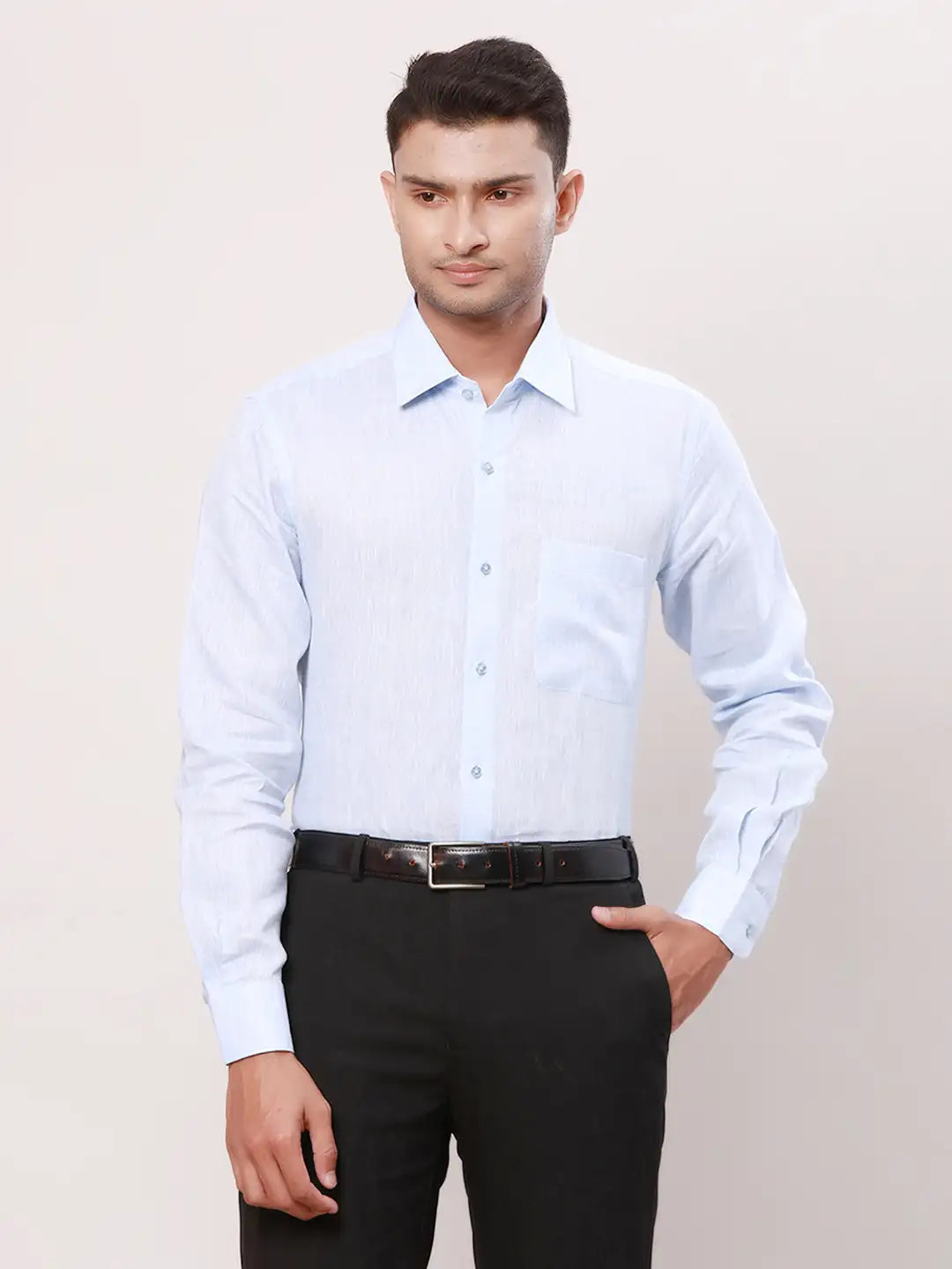 Raymond Men Violet Solid Contemporary Fit Linen Shirt