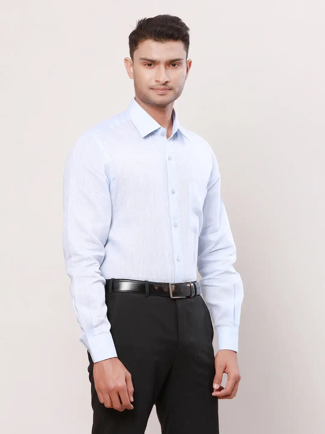 Raymond Men Violet Solid Contemporary Fit Linen Shirt