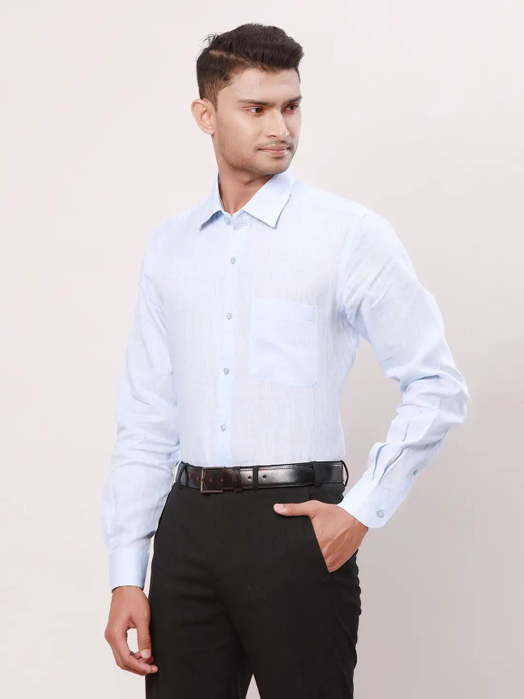 Raymond Men Violet Solid Contemporary Fit Linen Shirt