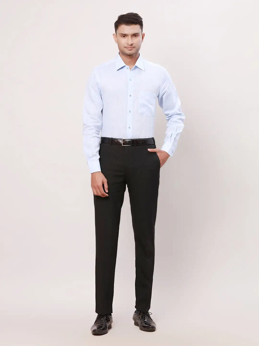 Raymond Men Violet Solid Contemporary Fit Linen Shirt