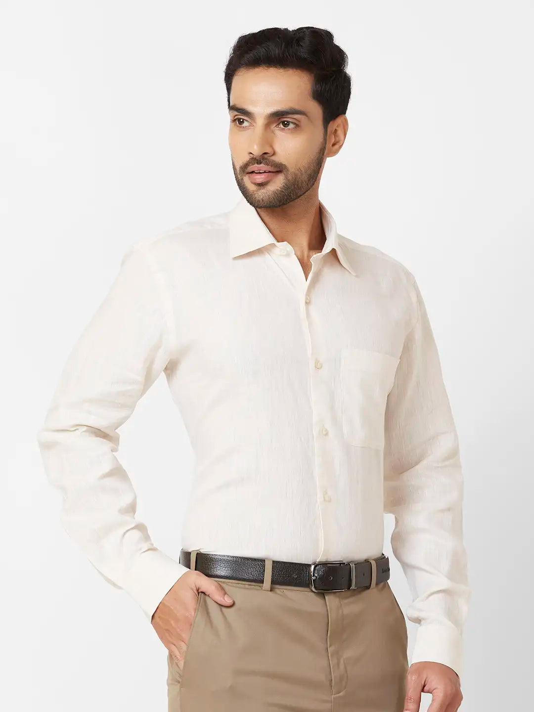 Raymond Contemporary Fit Self Design Light Green Shirt