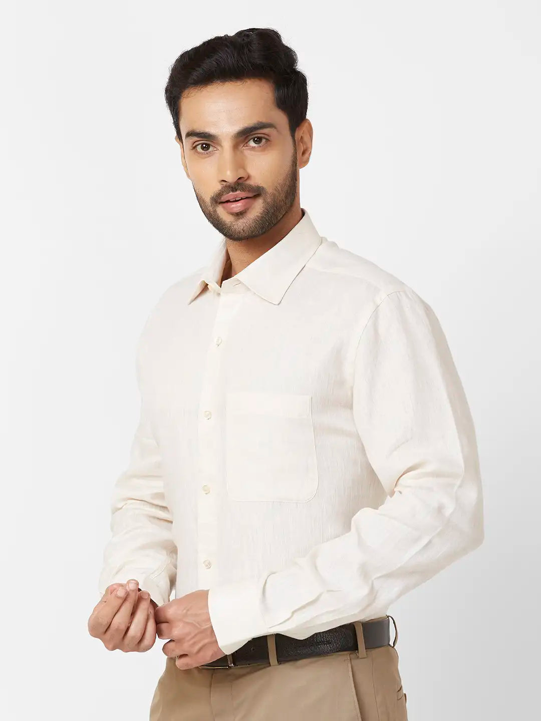Raymond Contemporary Fit Self Design Light Green Shirt