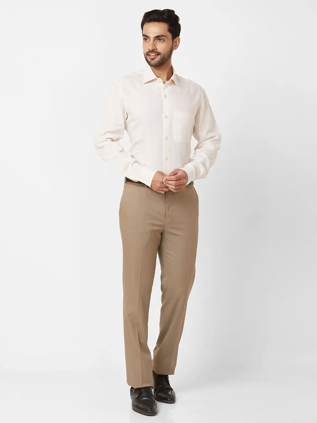 Raymond Contemporary Fit Self Design Light Green Shirt