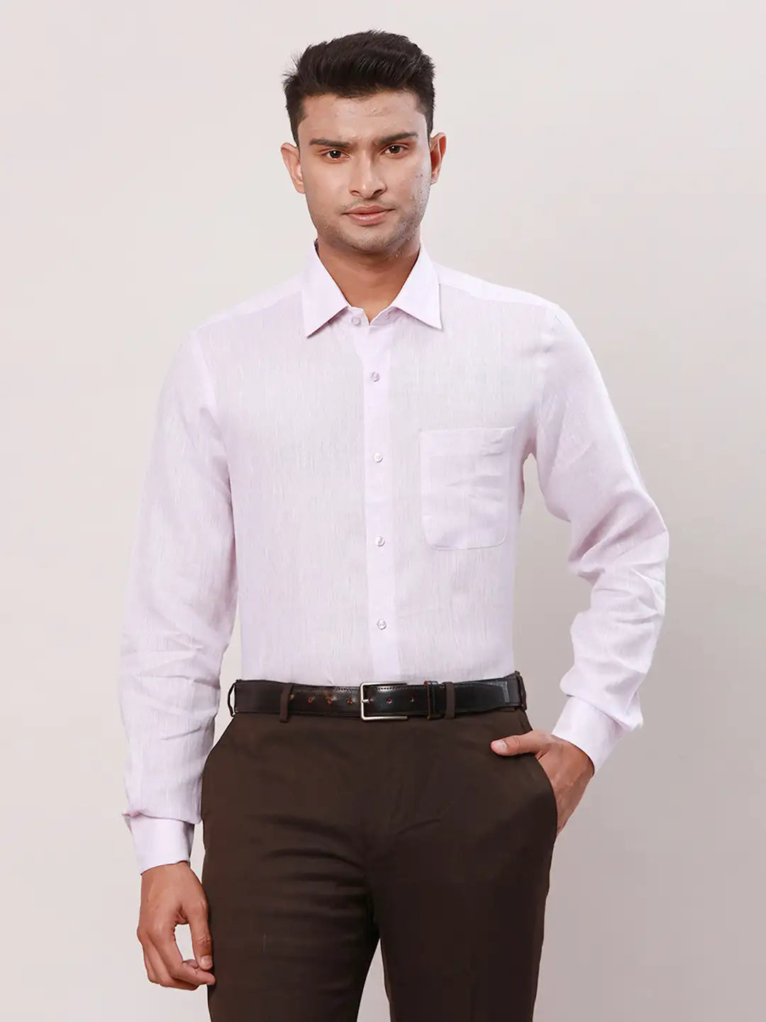 Raymond Men White Solid Contemporary Fit Linen Shirt