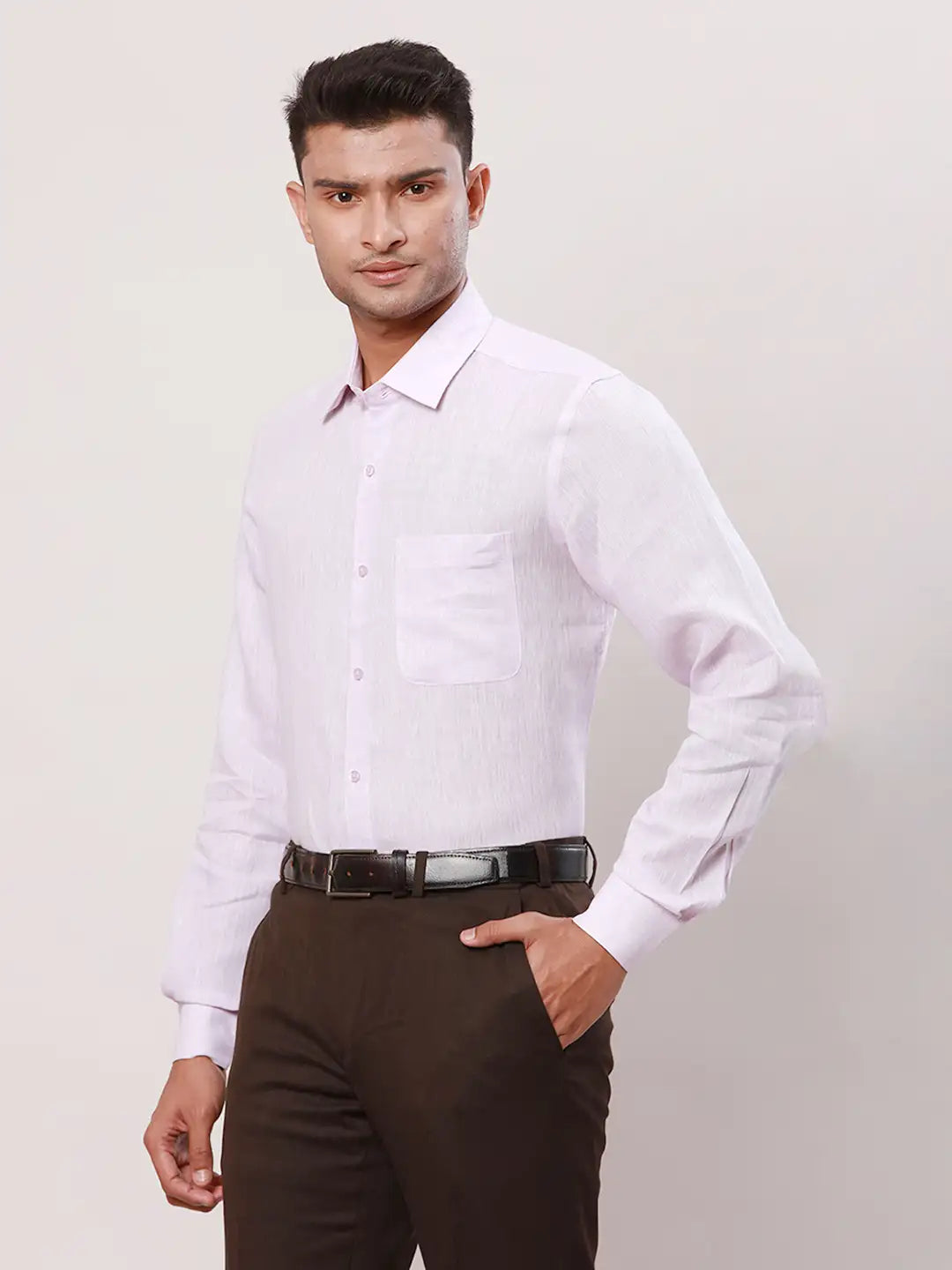 Raymond Men White Solid Contemporary Fit Linen Shirt