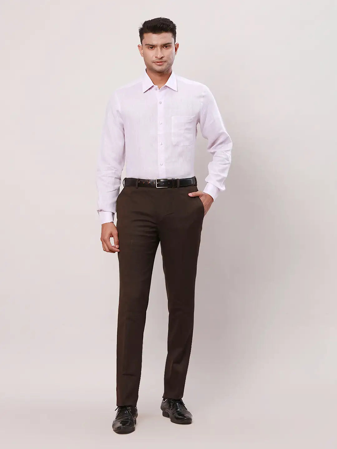 Raymond Men White Solid Contemporary Fit Linen Shirt