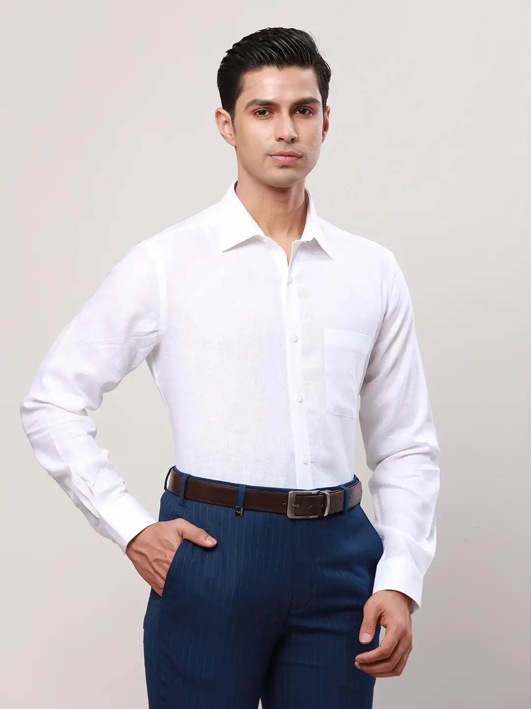 Raymond Men Blue Checks Contemporary Fit Cotton Shirt