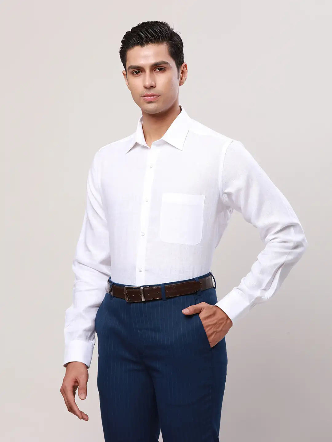 Raymond Men Blue Checks Contemporary Fit Cotton Shirt