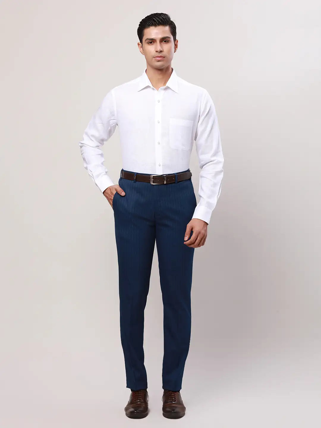 Raymond Men Blue Checks Contemporary Fit Cotton Shirt
