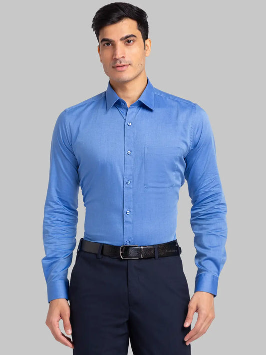 Raymond Men Blue Solid Slim Fit Cotton Shirt