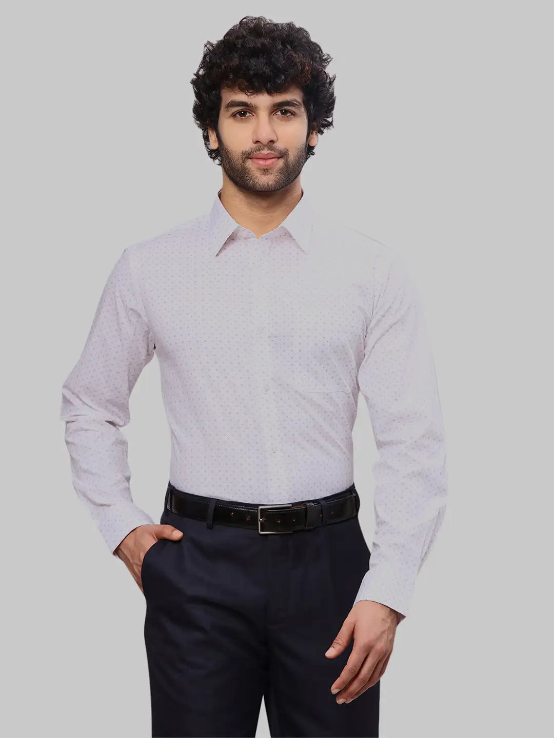 Raymond Men Grey Slim Fit Printed Cotton Full Sleeves Semi Cut Away Collar Shirt