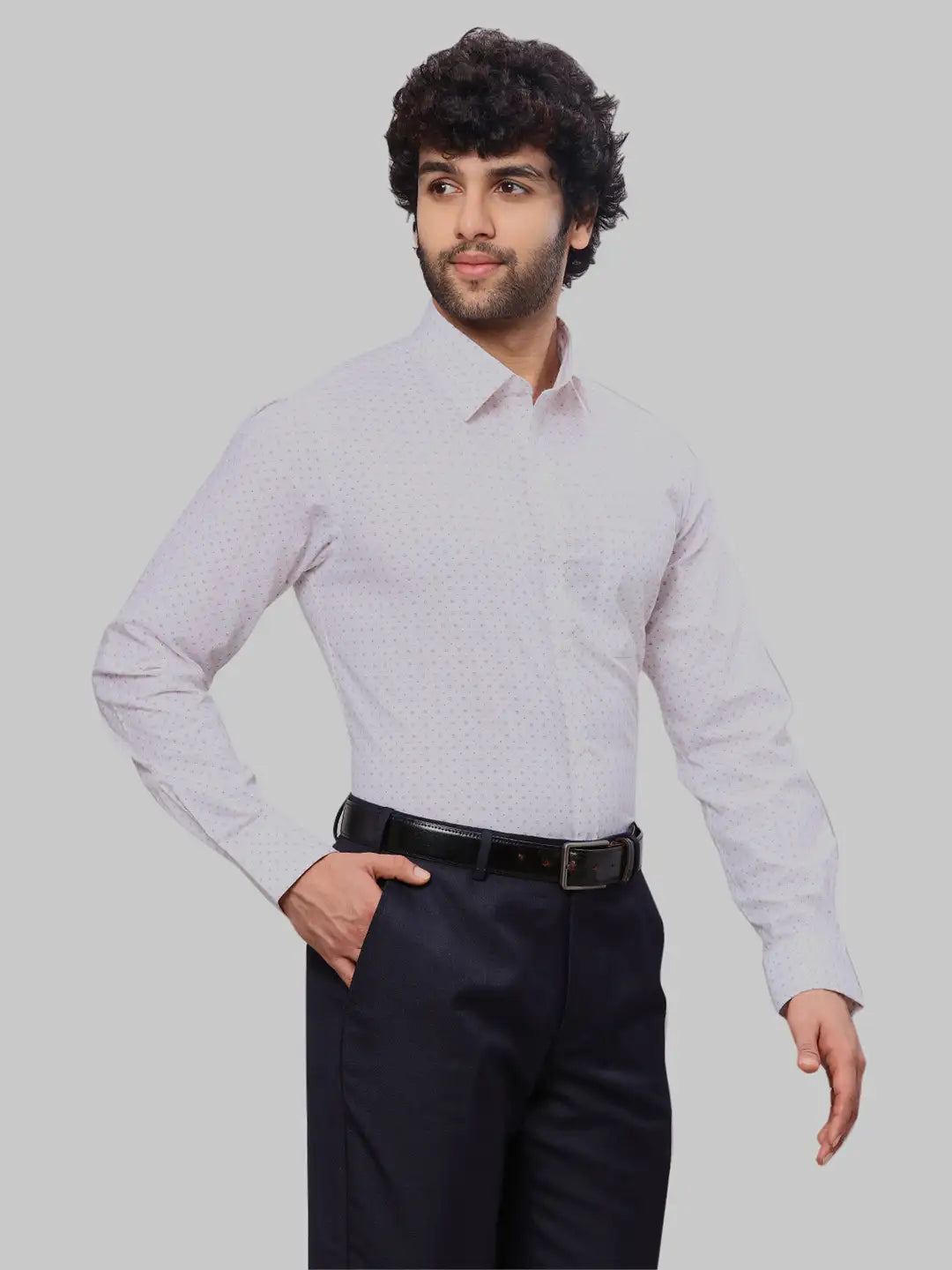 Raymond Men Grey Slim Fit Printed Cotton Full Sleeves Semi Cut Away Collar Shirt