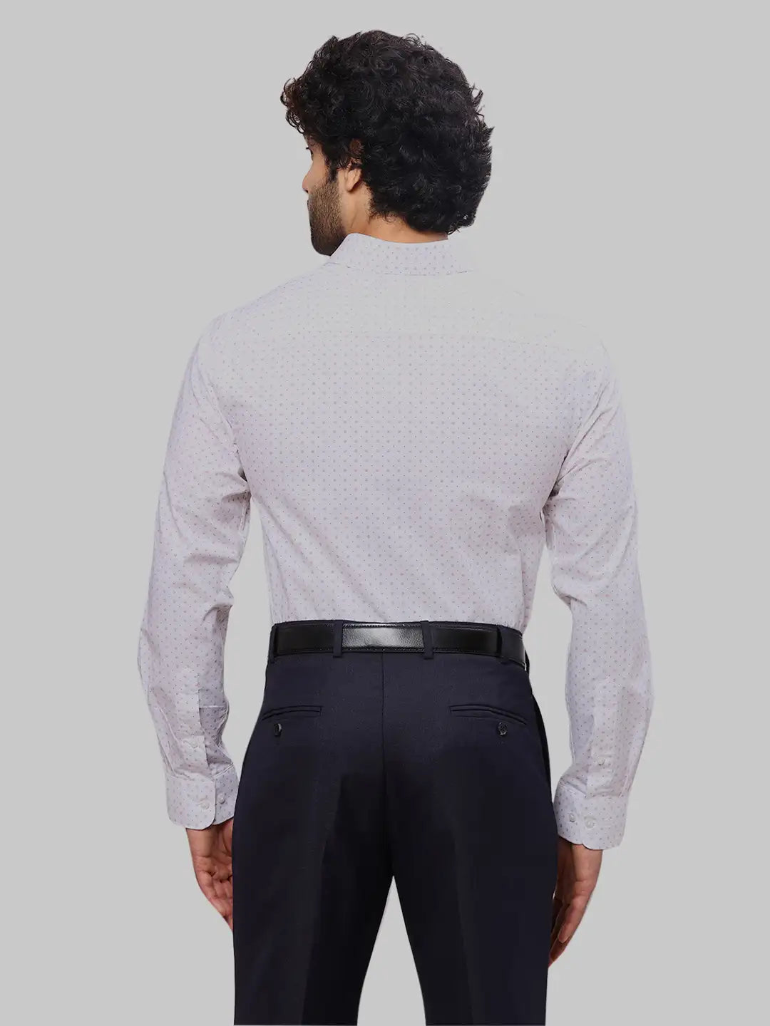 Raymond Men Grey Slim Fit Printed Cotton Full Sleeves Semi Cut Away Collar Shirt