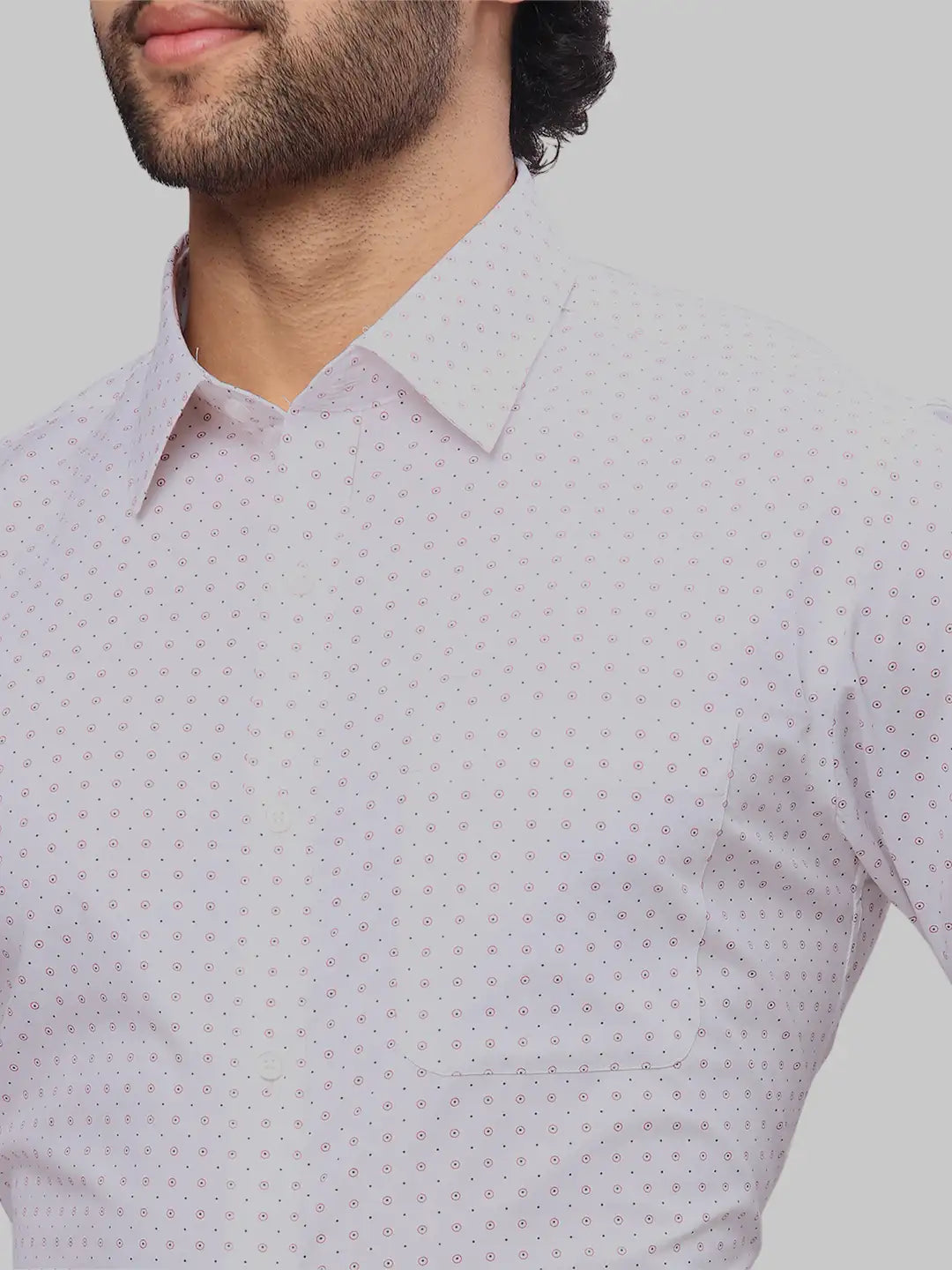 Raymond Men Grey Slim Fit Printed Cotton Full Sleeves Semi Cut Away Collar Shirt