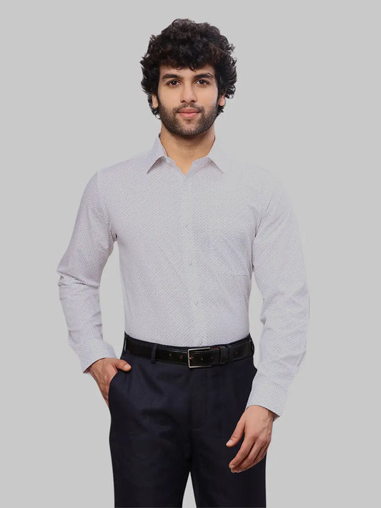 Raymond Men Green Slim Fit Printed Cotton Full Sleeves Semi Cut Away Collar Shirt