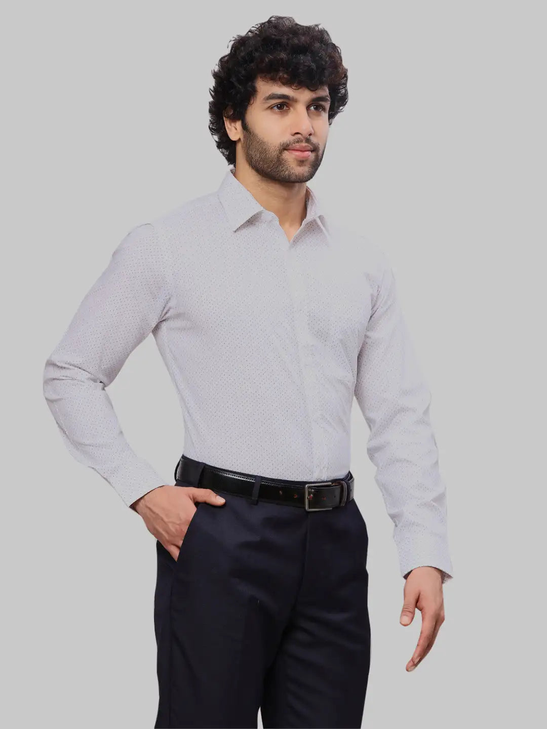 Raymond Men Green Slim Fit Printed Cotton Full Sleeves Semi Cut Away Collar Shirt