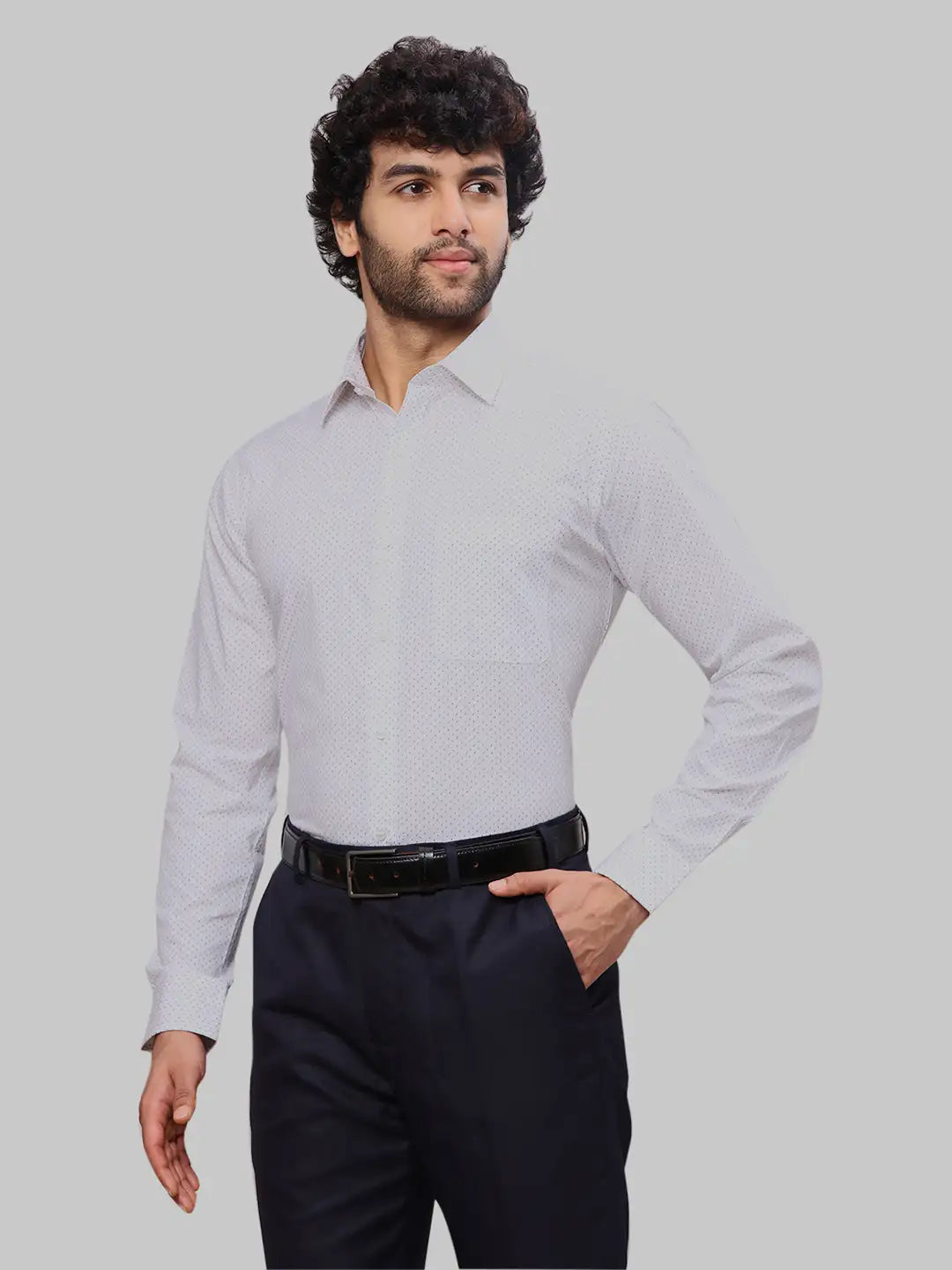 Raymond Men Green Slim Fit Printed Cotton Full Sleeves Semi Cut Away Collar Shirt
