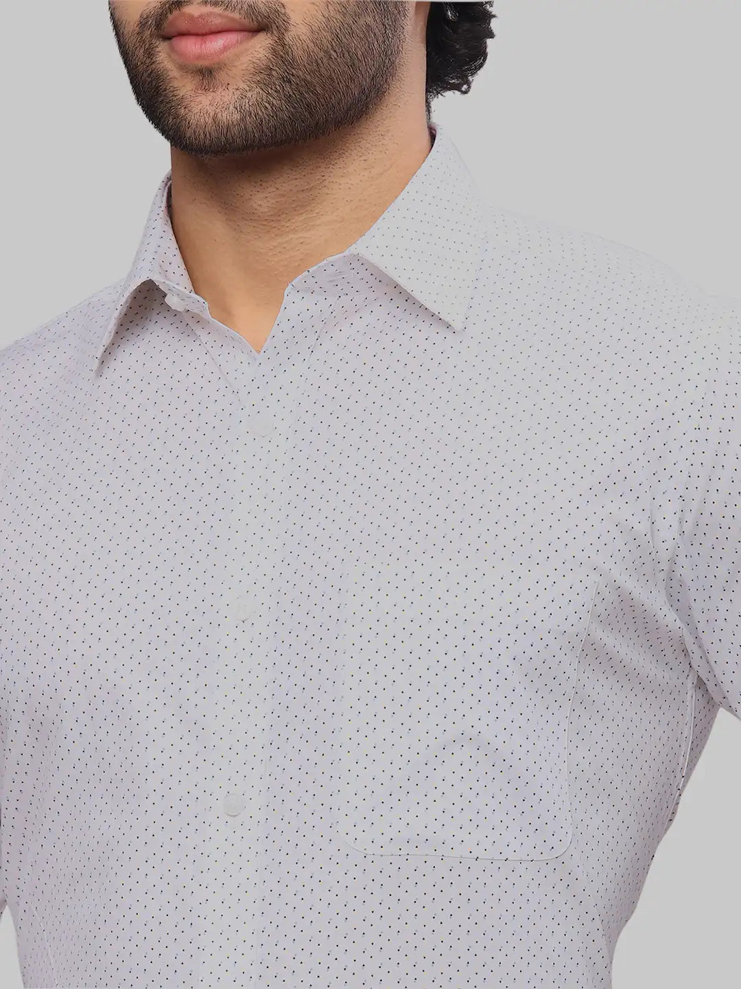 Raymond Men Green Slim Fit Printed Cotton Full Sleeves Semi Cut Away Collar Shirt