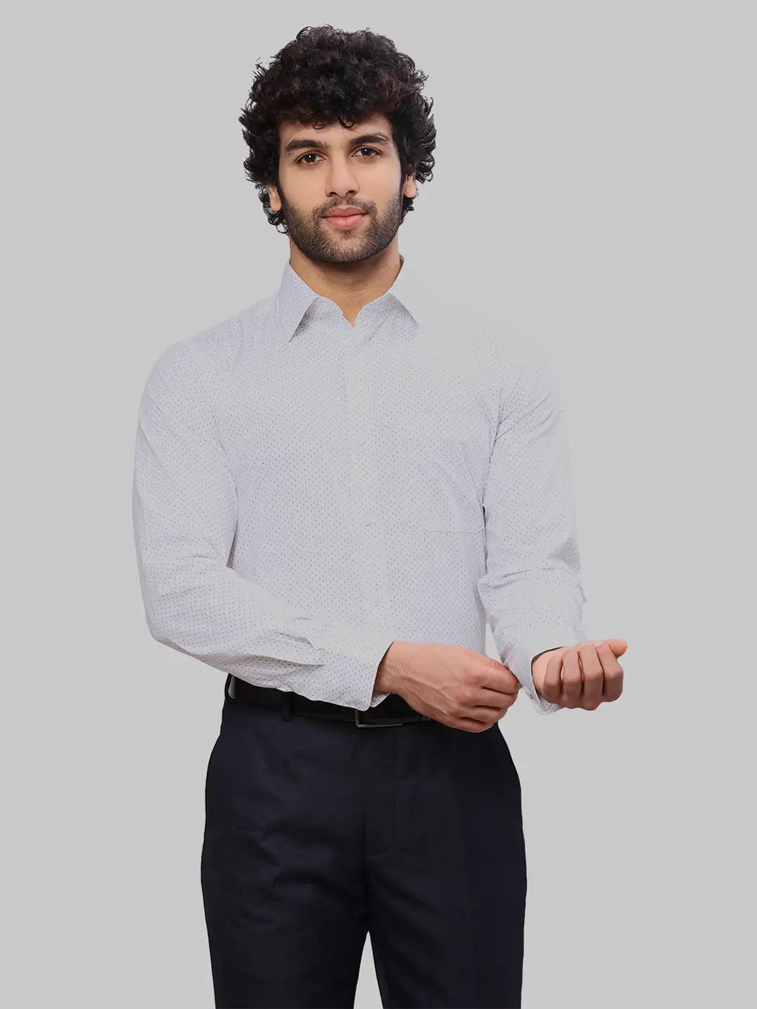 Raymond Men Blue Slim Fit Self Design Cotton Full Sleeves Semi Cut Away Collar Shirt