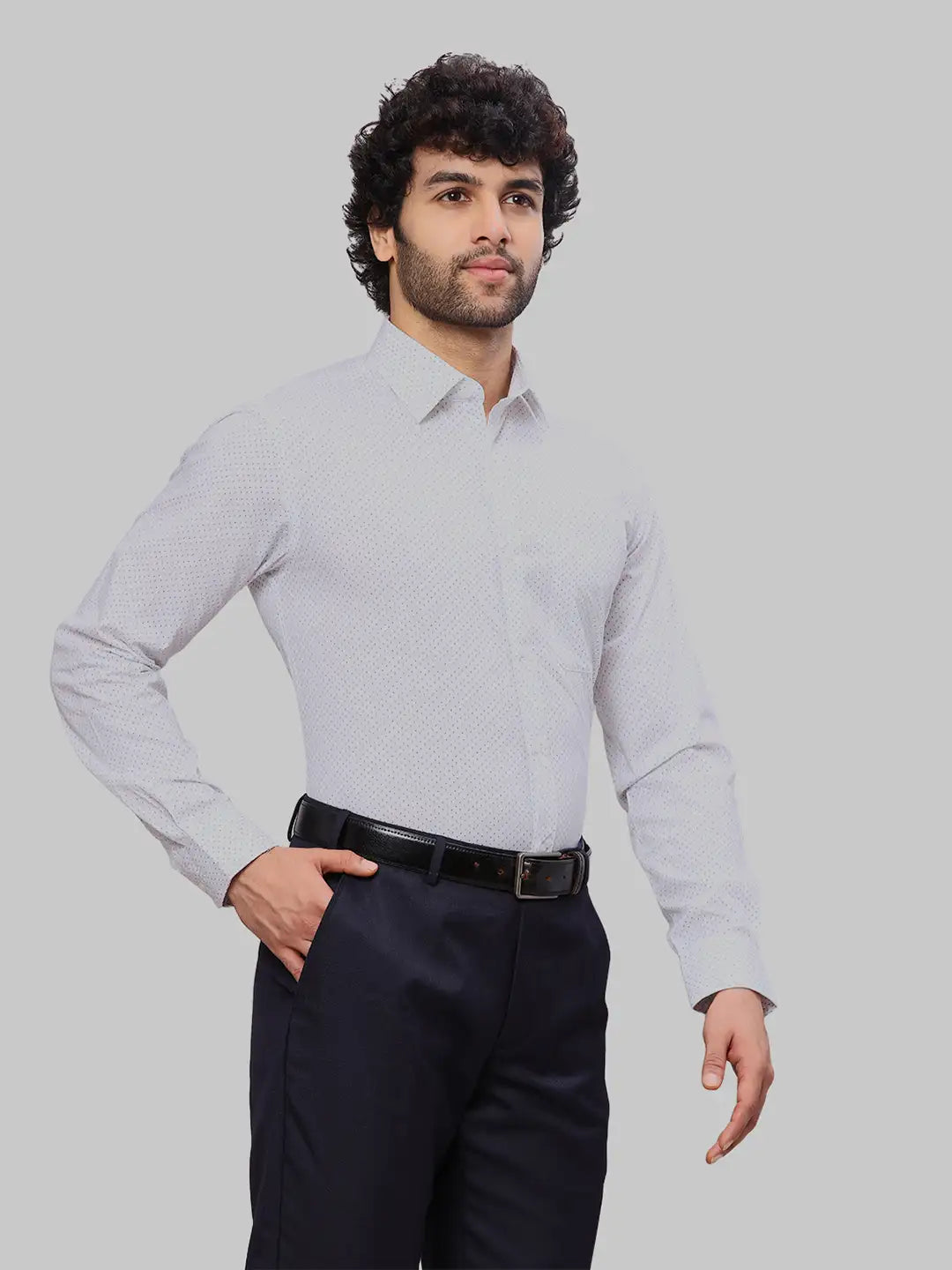 Raymond Men Blue Slim Fit Self Design Cotton Full Sleeves Semi Cut Away Collar Shirt