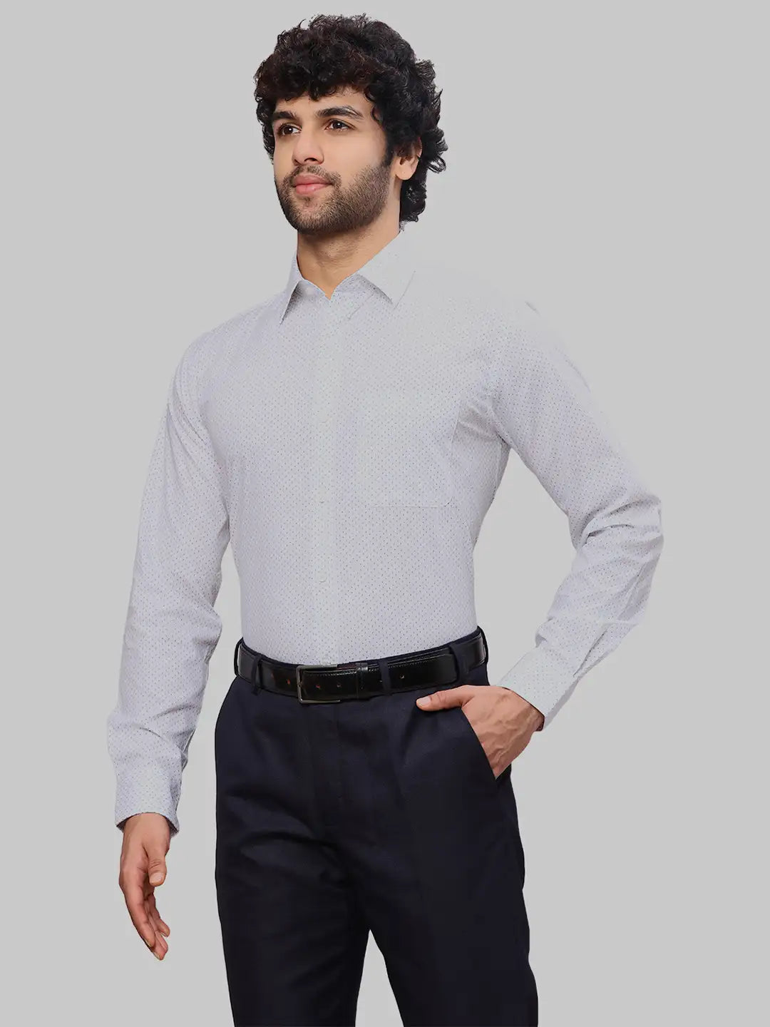 Raymond Men Blue Slim Fit Self Design Cotton Full Sleeves Semi Cut Away Collar Shirt