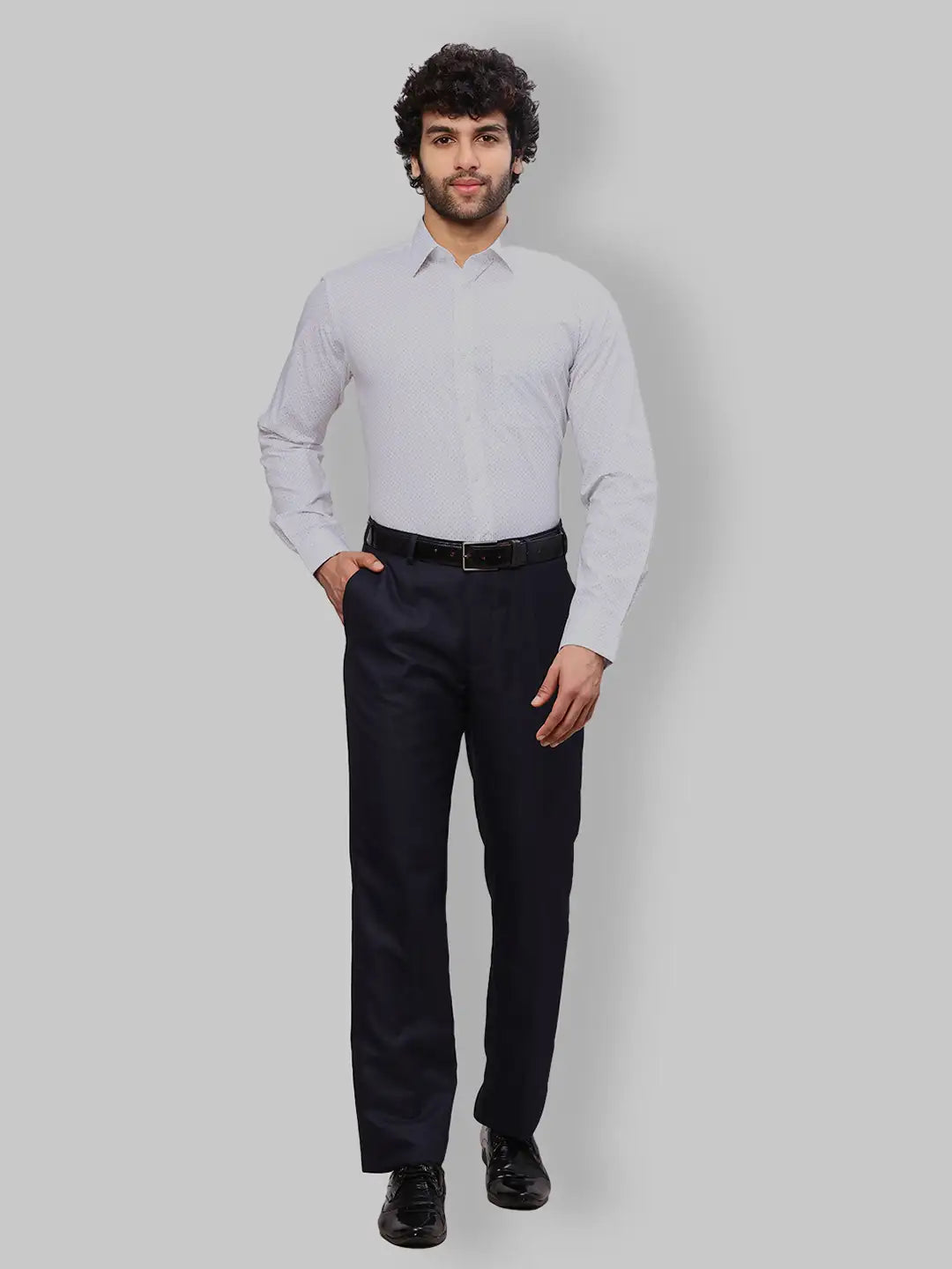 Raymond Men Blue Slim Fit Self Design Cotton Full Sleeves Semi Cut Away Collar Shirt