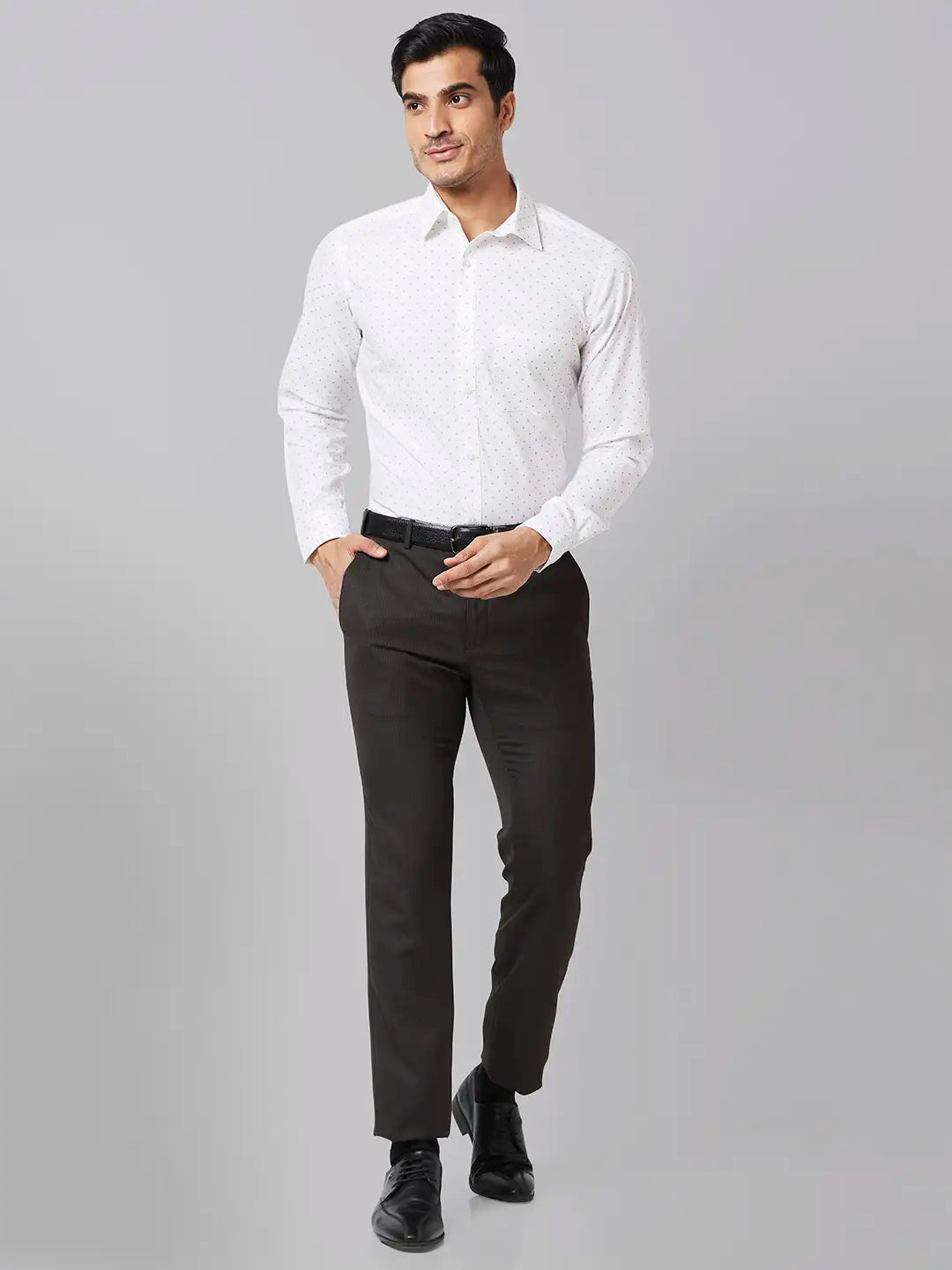 Raymond Men Grey Slim Fit Checkered Polyester Rayon - - Trouser