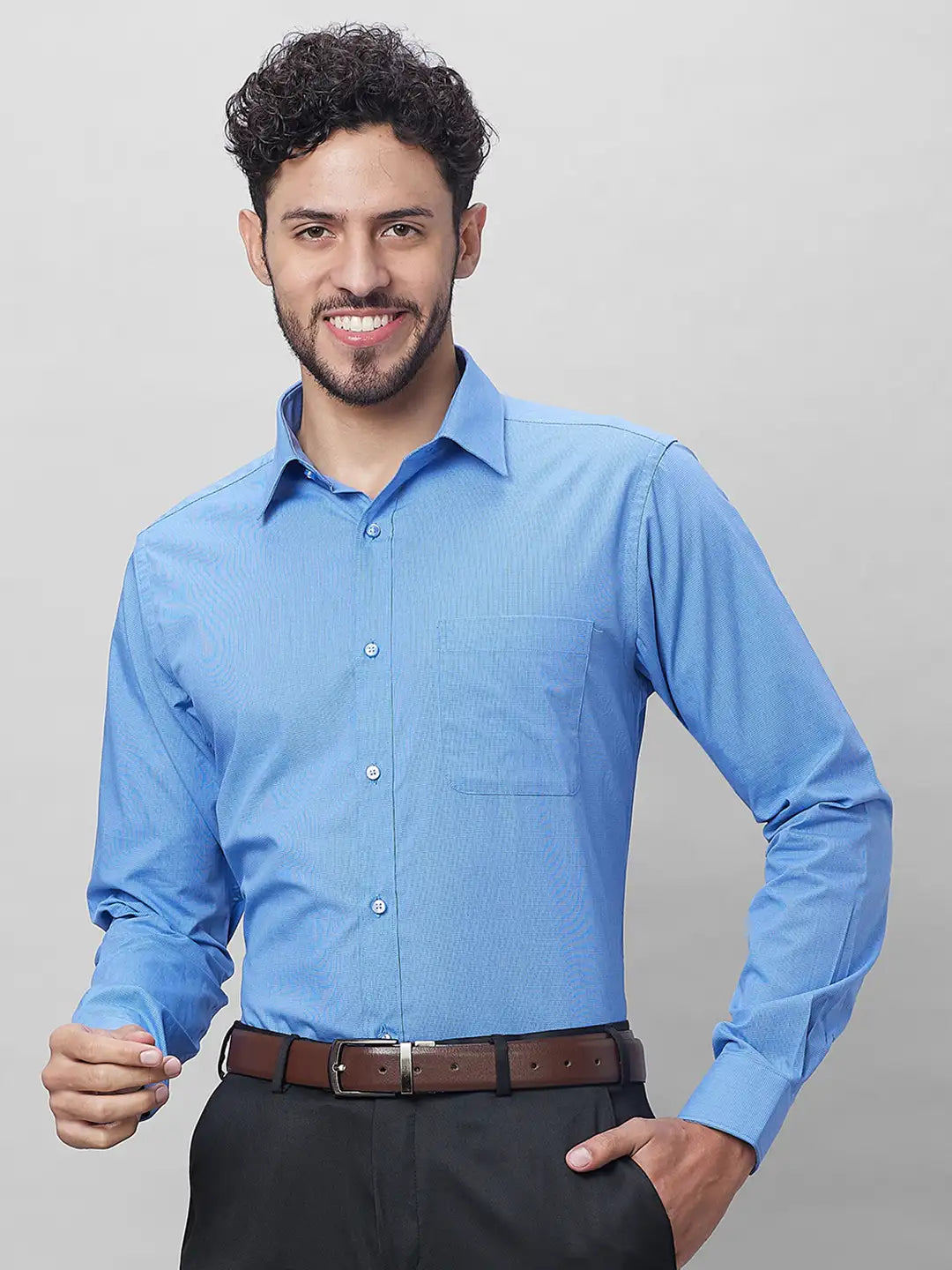 Raymond Men Blue Structure Slim Fit Cotton Shirt