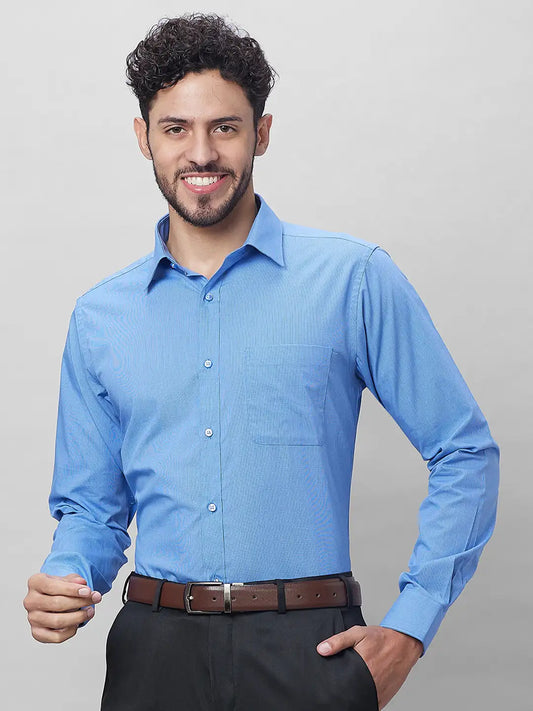 Raymond Men Blue Structure Slim Fit Cotton Shirt