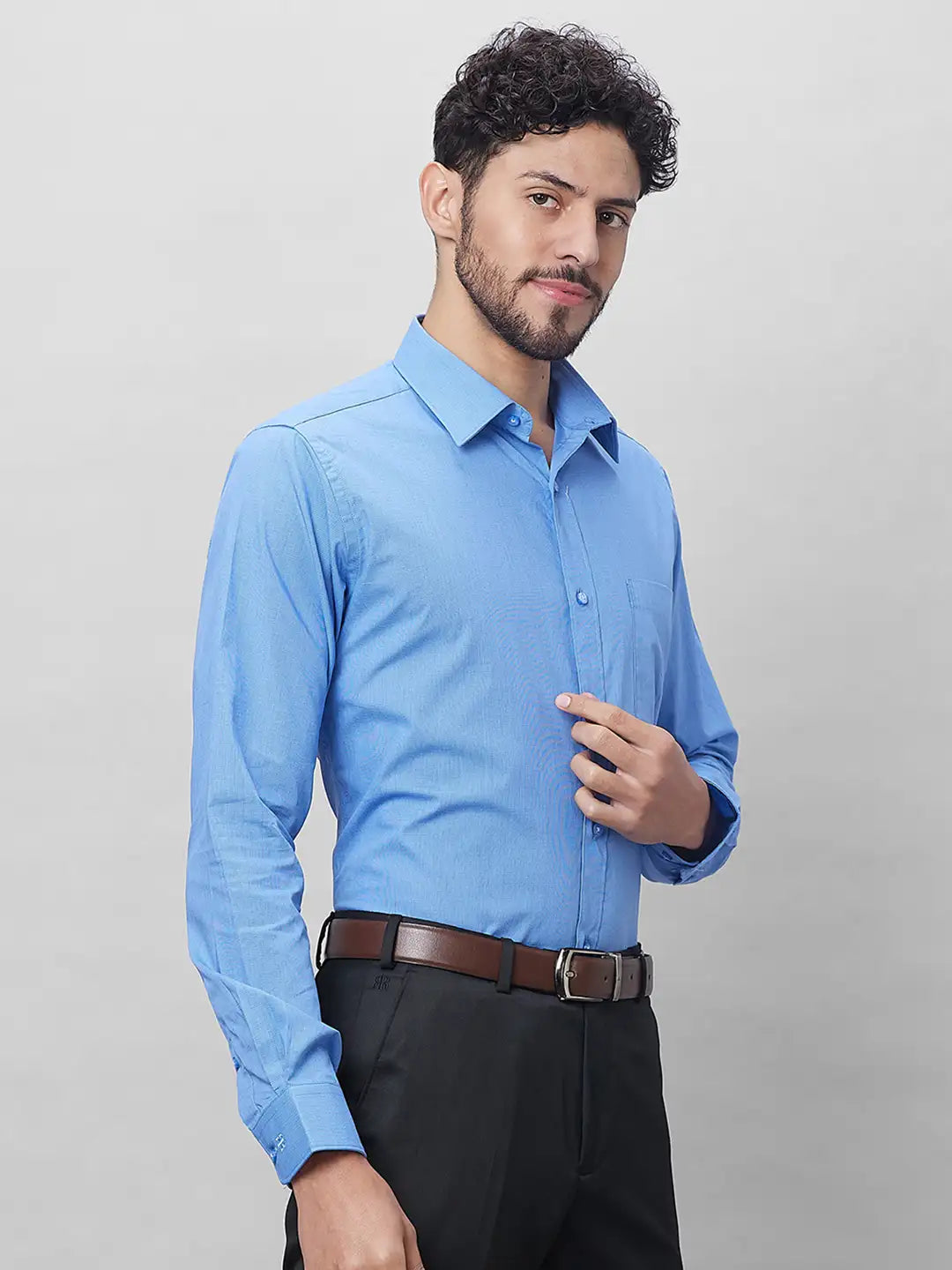 Raymond Men Blue Structure Slim Fit Cotton Shirt