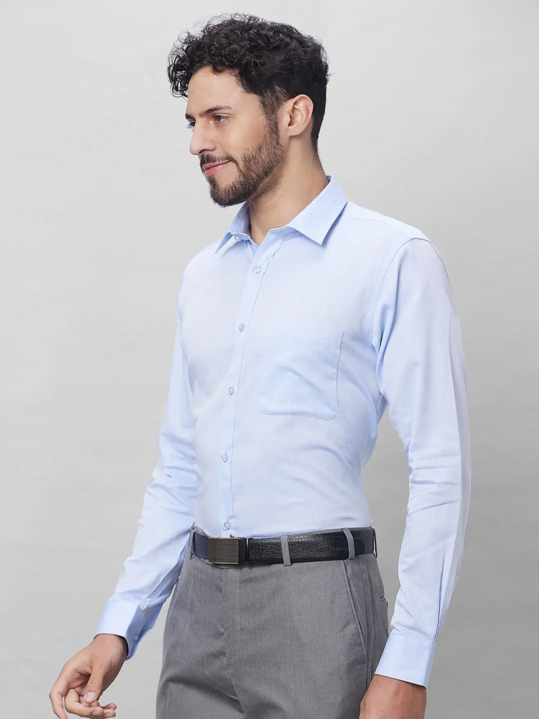 Raymond Men Petrol Structure Slim Fit Cotton Shirt