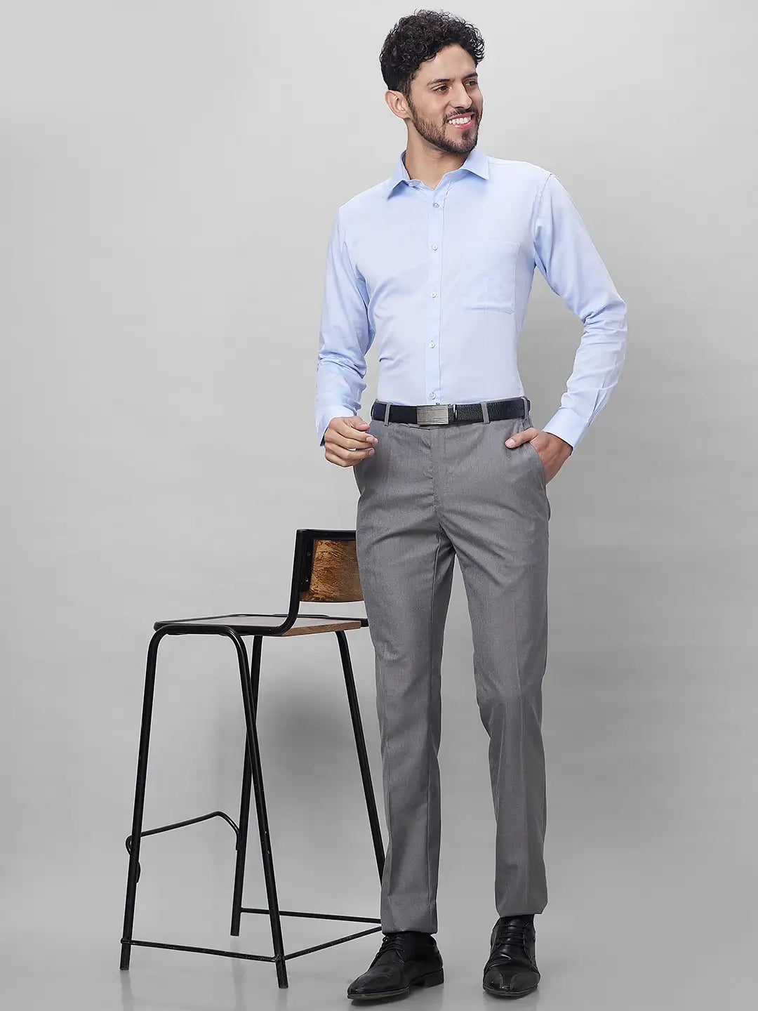 Raymond Men Petrol Structure Slim Fit Cotton Shirt