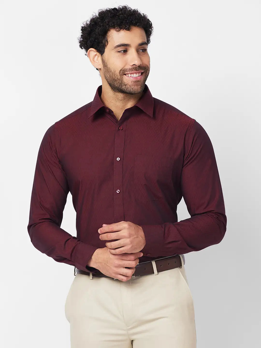 Raymond Men Red Solid Slim Fit Cotton Shirt