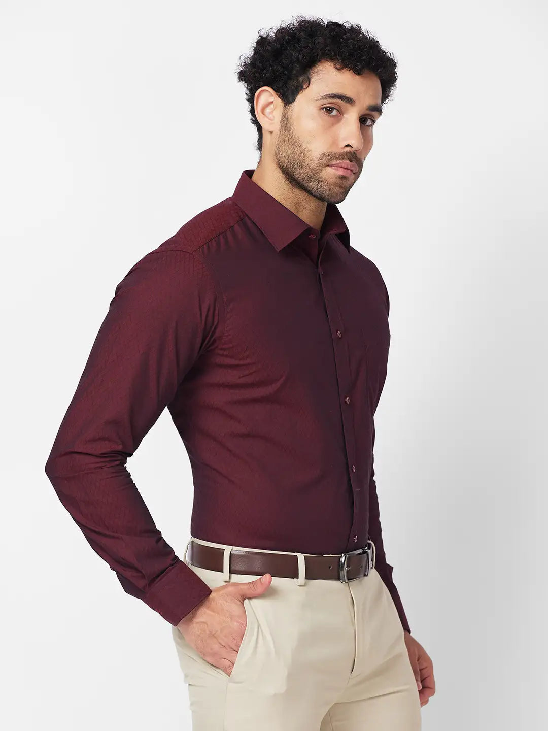 Raymond Men Red Solid Slim Fit Cotton Shirt