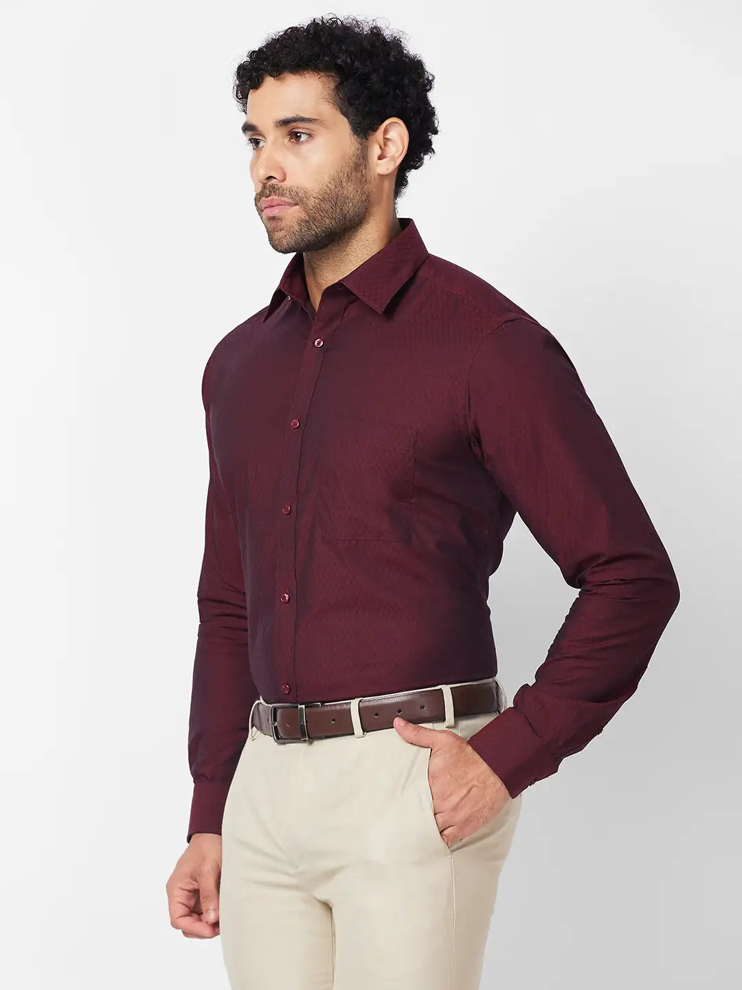 Raymond Men Red Solid Slim Fit Cotton Shirt