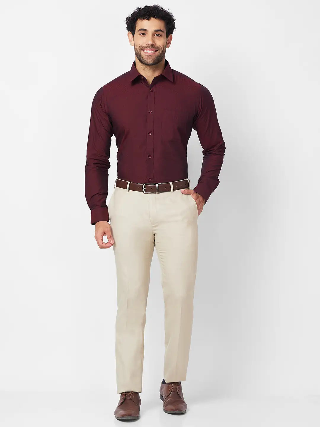 Raymond Men Red Solid Slim Fit Cotton Shirt