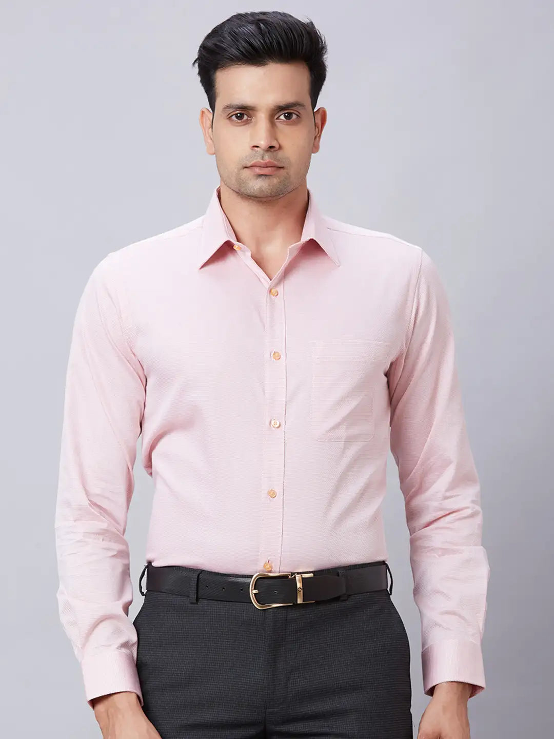 Men Petrol Slim Fit Structure Cotton Shirts
