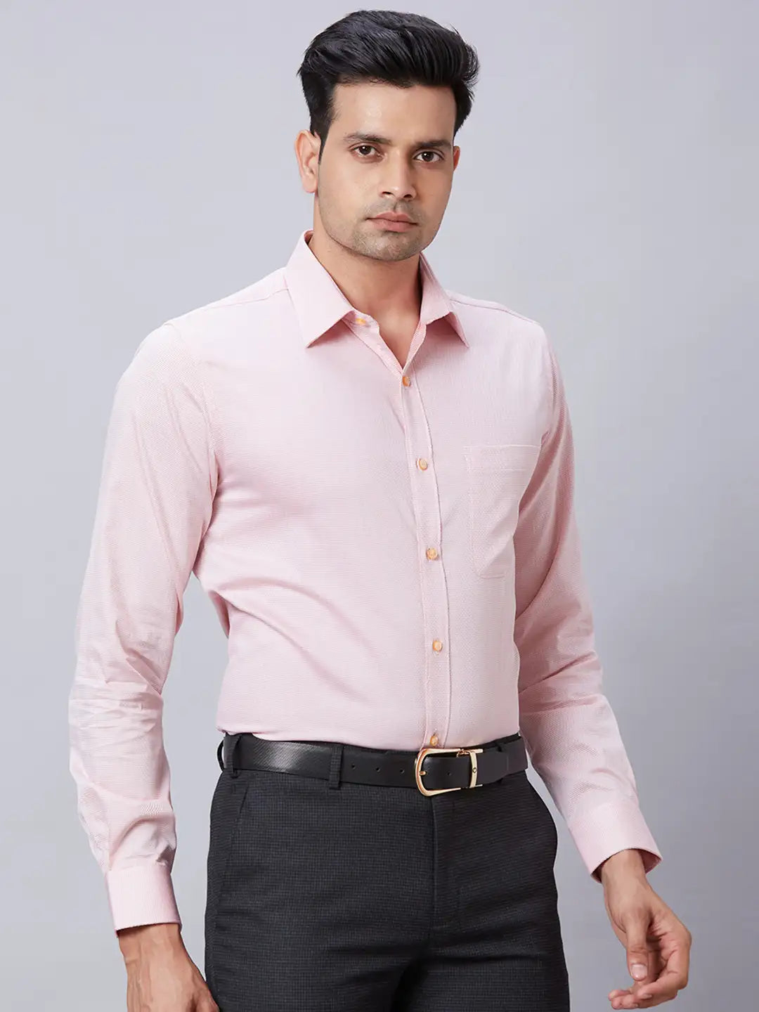 Men Petrol Slim Fit Structure Cotton Shirts