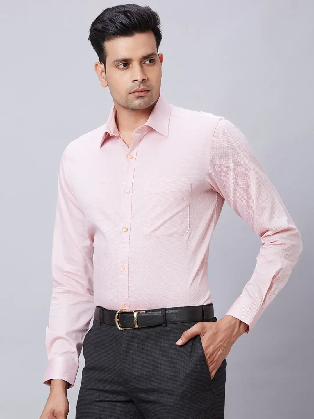 Men Petrol Slim Fit Structure Cotton Shirts