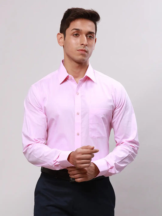 Raymond Men Yellow Slim Fit Self Design Cotton Full Sleeve Cut Away Shirt